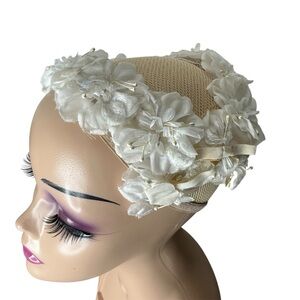 Vintage Bridal Floral Fascinator Headpiece Hat Netting Flowers Headband Wedding
